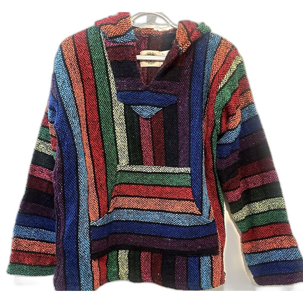 Earth Ragz Baja Hoodie S Multicolor Striped Pullover Drug Rug Cotton Mexico